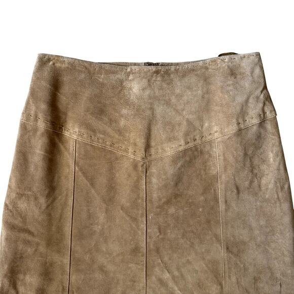 Vintage COUNTRY SHOP Genuine Leather Suede Beige Tan Maxi Skirt Women's Size 10 - Picture 2 of 6